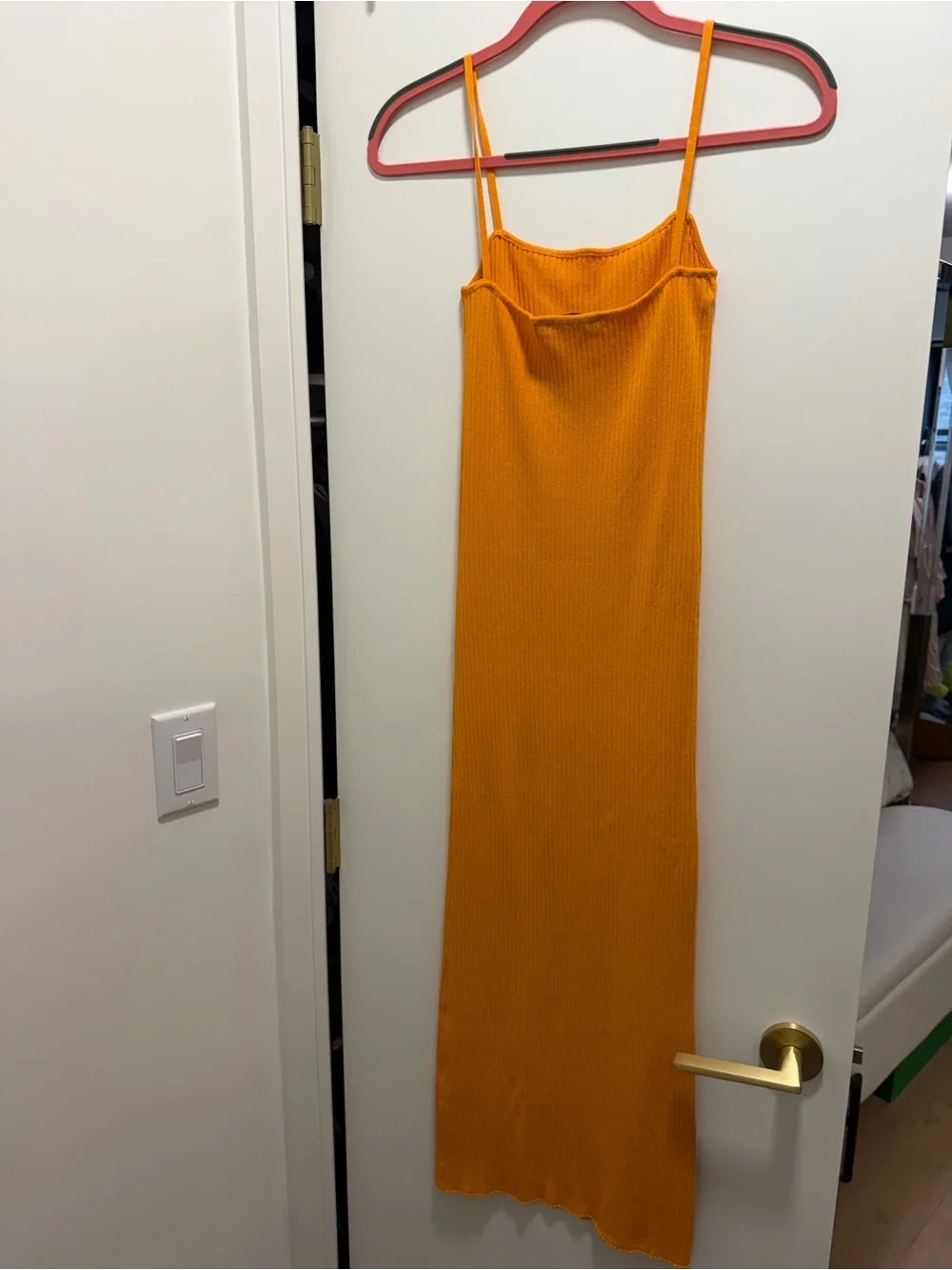 Zara Orange Ribbed Maxi Slip Dress - Sz M - Picture 2 of 5
